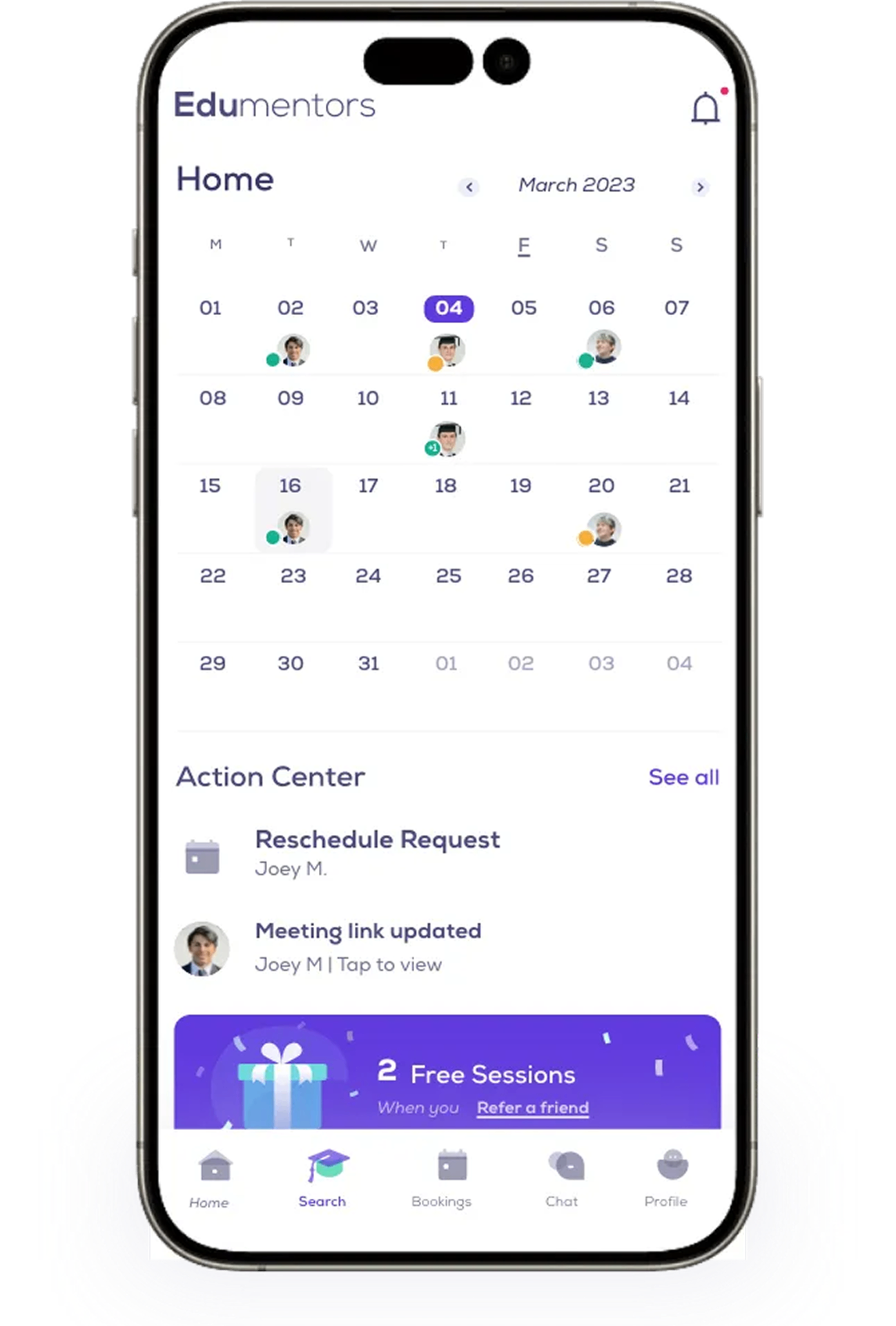 Edumentors app — calendar